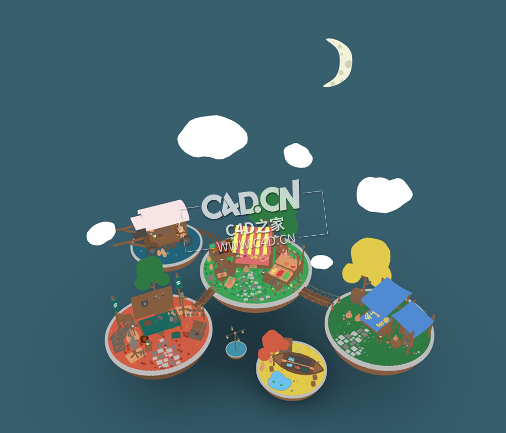 悬浮城市动漫建筑C4D模型 Cartoon Market