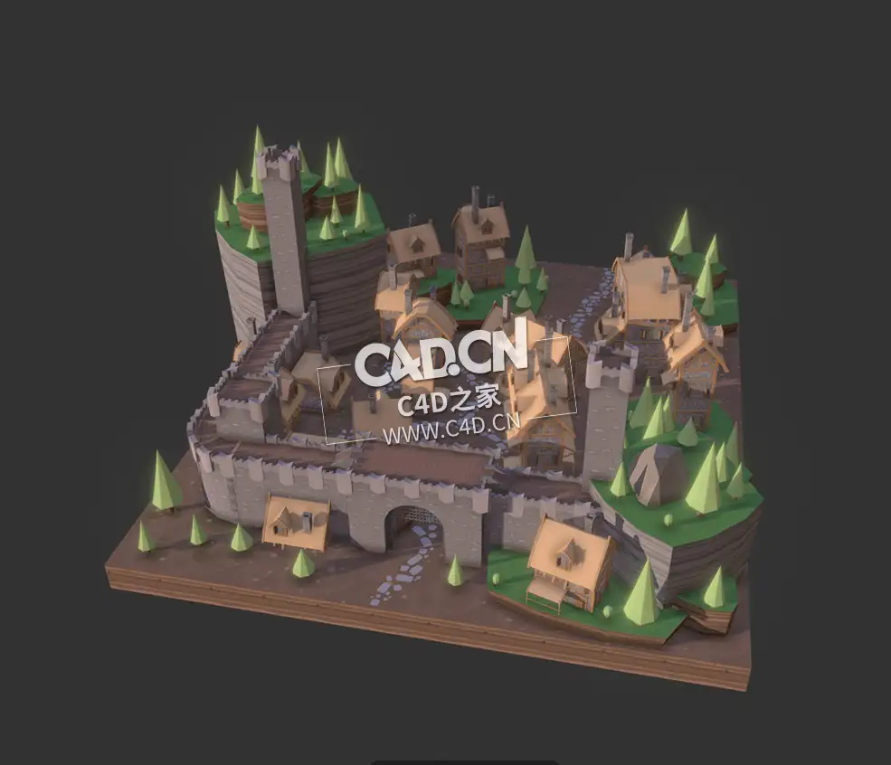 卡通城堡庄园C4D模型 Castle village scene
