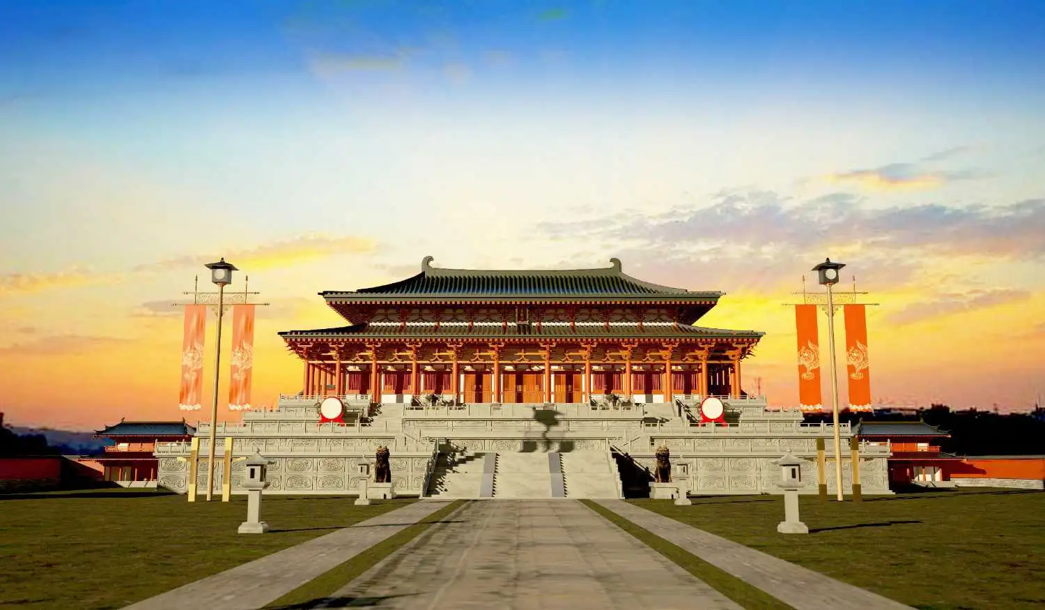 隋唐洛阳城贞观殿三维建模（Cinema 4D＋VRay） - C4D之家 - 贞观殿正面
