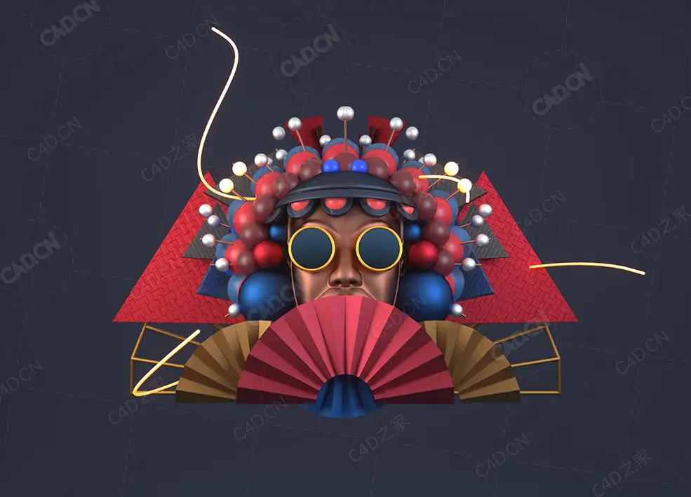 戏曲中国风扇子唱戏戏服 - C4D之家 - 1.jpg