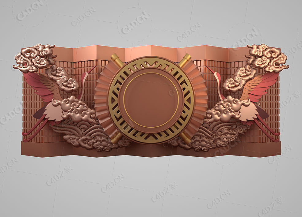 立体中式配图背景立体云朵折扇子