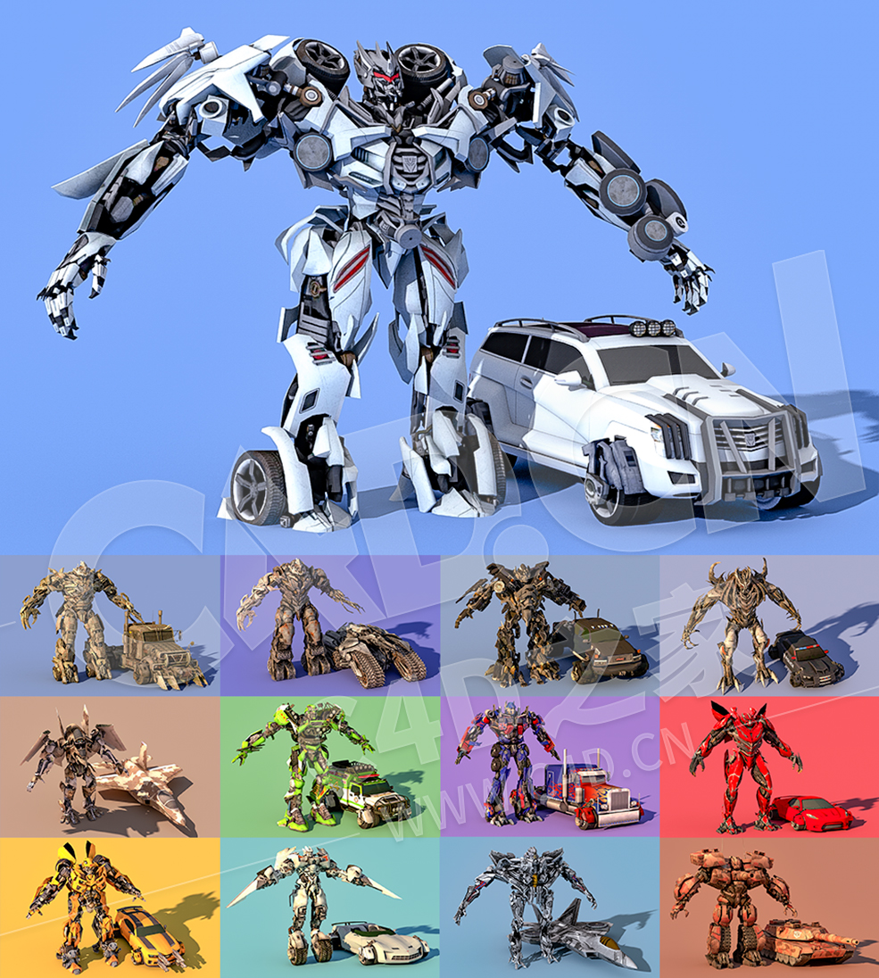 14个汽车人变形动画模型擎天柱威震天冲击波变形金刚