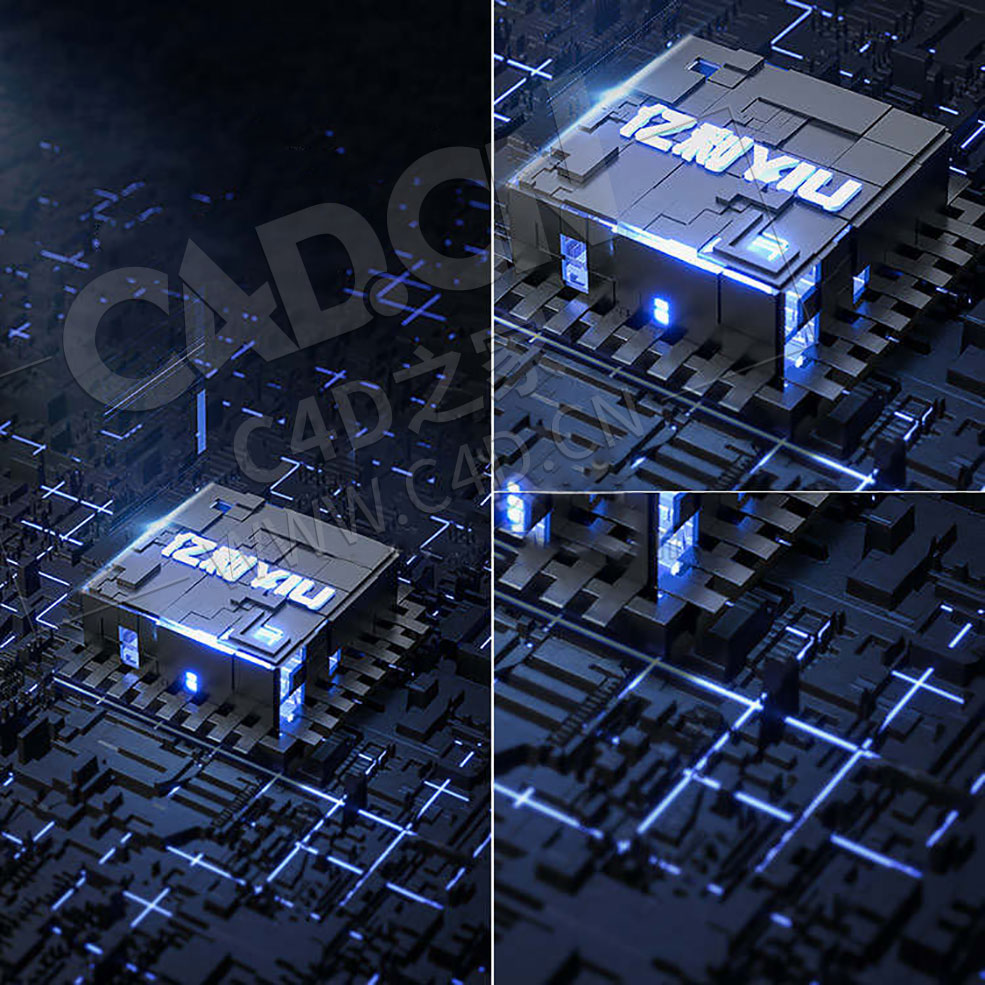 科幻AI芯片人工智能发光电路场景OCTANE渲染