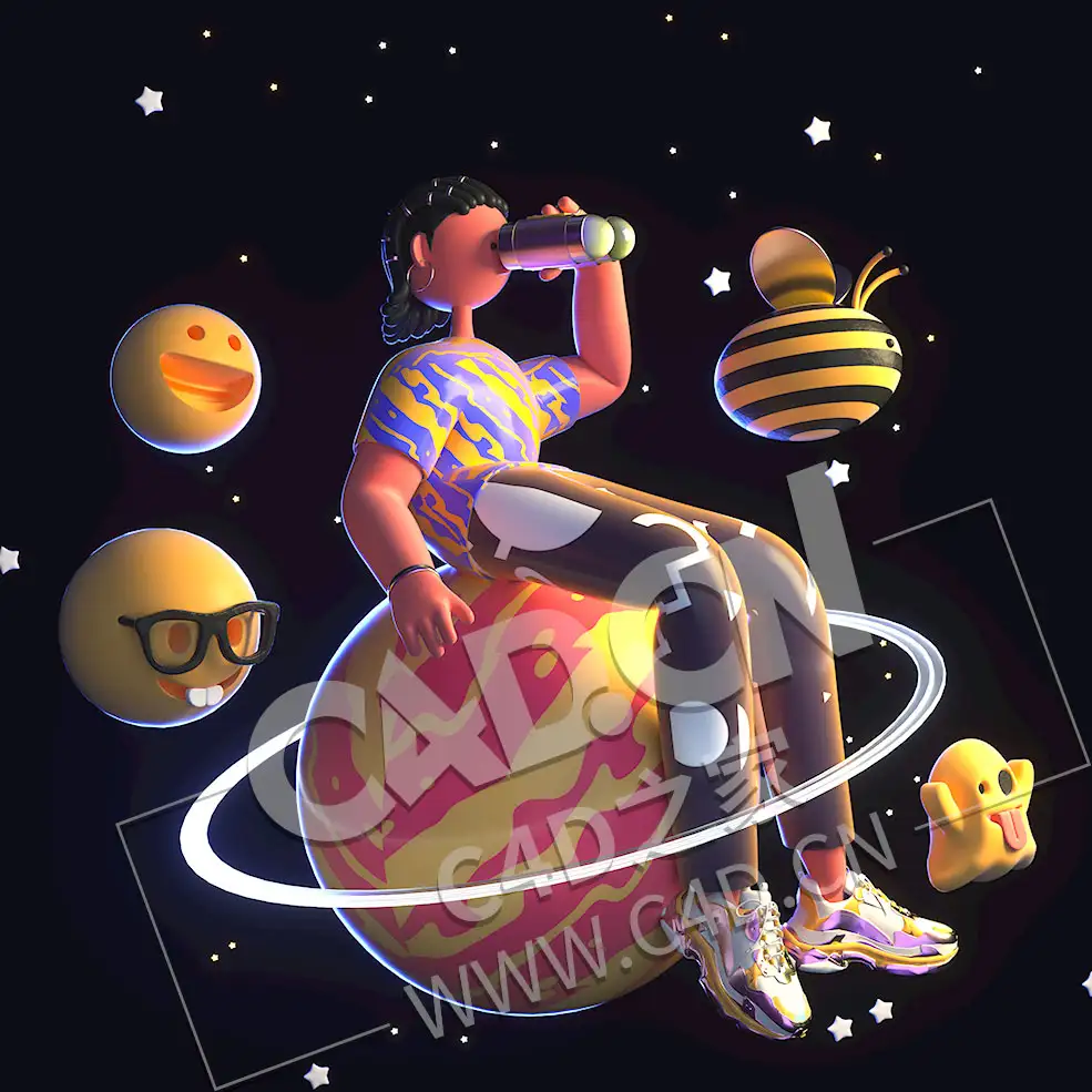 坐在星球上眺望太空畅想卡通IP人物角色三维立体表情Octane源文件 - C4D之家 - 53.jpg