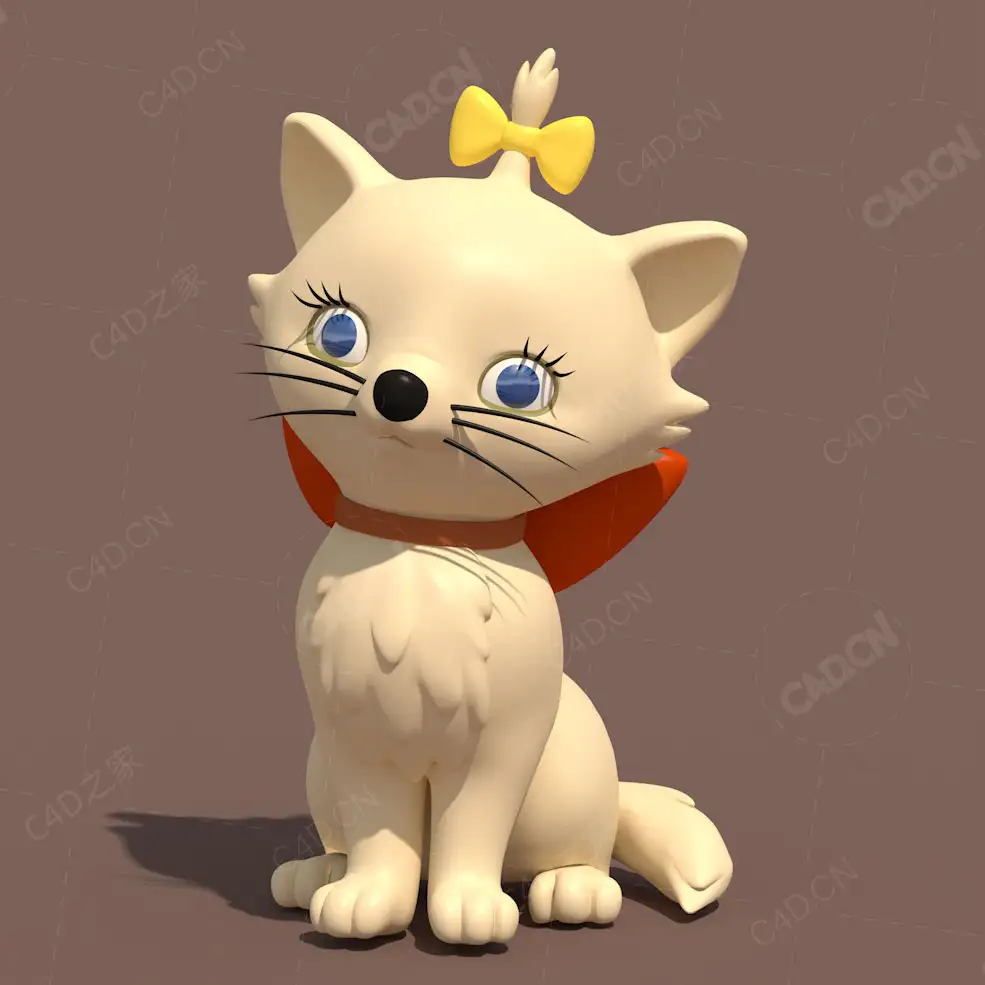 戴蝴蝶结的猫咪卡通动物模型cat c4d model