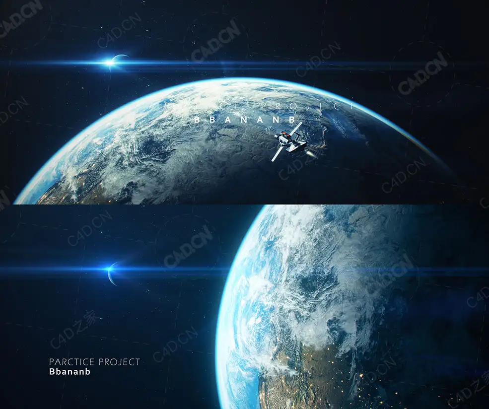 C4D+AE太空地球上空卫星飞行器场景模型