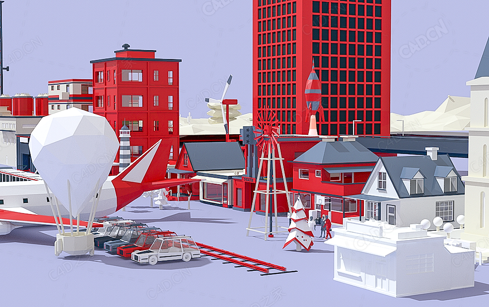 枣红色建筑卡通场景 Color Scheme - C4D之家 - 05.jpg