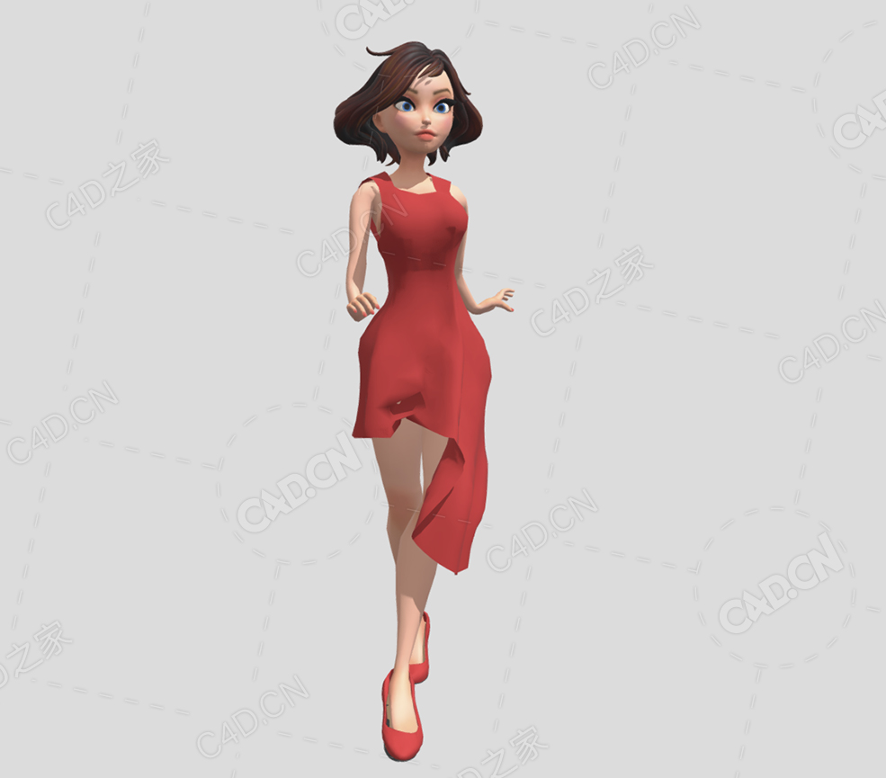 红裙性感女人猫步动画 sexy-woman-cat-walk-and-clap-animation