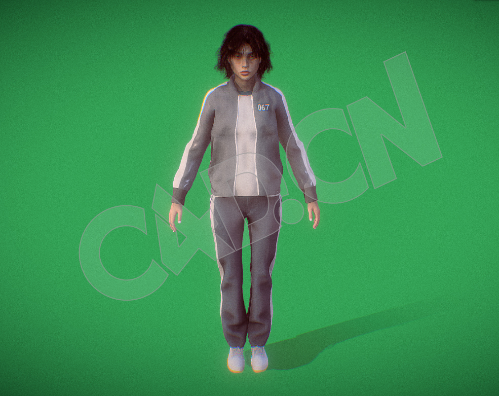 67号玩家短发女人休闲服C4D人物模型