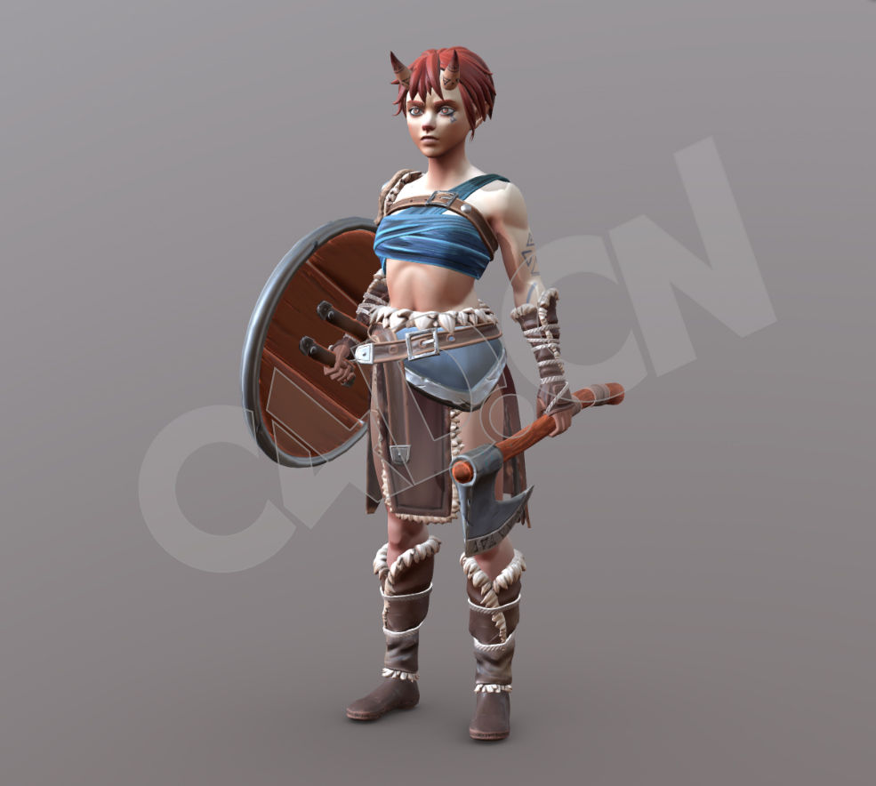 野蛮人原始人女人模型（手持斧子和盾牌）stylized barbarian - C4D之家 - 49.jpg