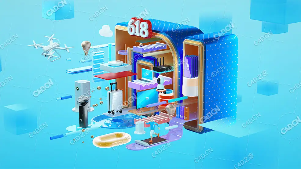 C4D制作小米米家产品宣传海报中文案例教程（包含工程文件）-TVART出品