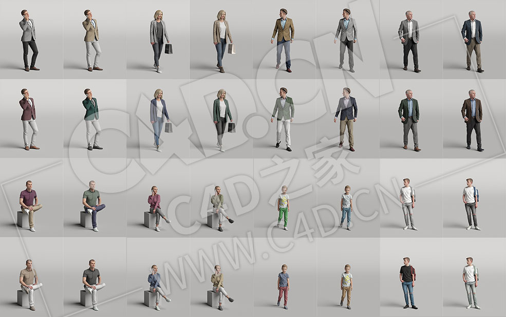 20个不同服装颜色的现代人物模型Humano Vol. 04 Diverse