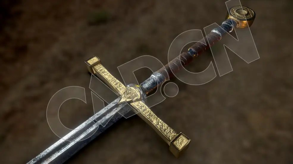 古代金属武器十字剑模型