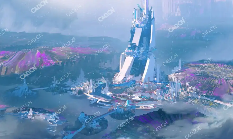 C4D+PS使用OCTANE渲染科幻概念建筑场景视频教程