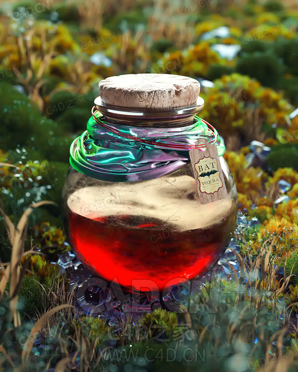 草地里一瓶龙舌兰酒 Tequila - C4D之家 - 04.jpg