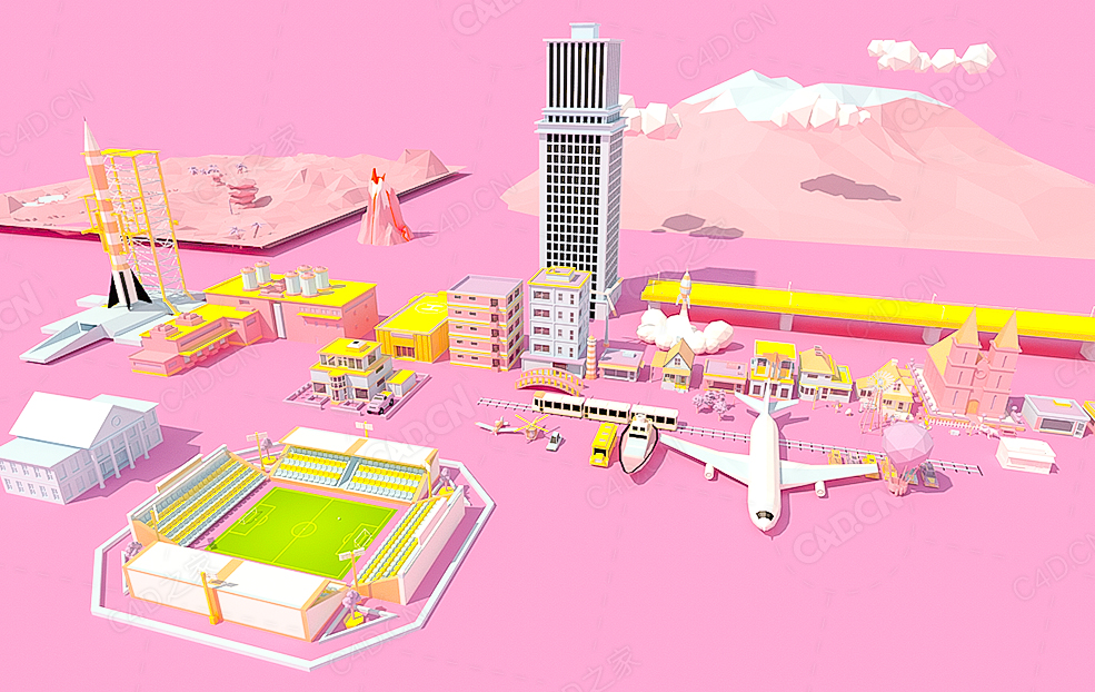 粉黄色纸面多边形卡通建筑场景 Color Scheme - C4D之家 - 170828v66uy3e5a53fttef.jpg