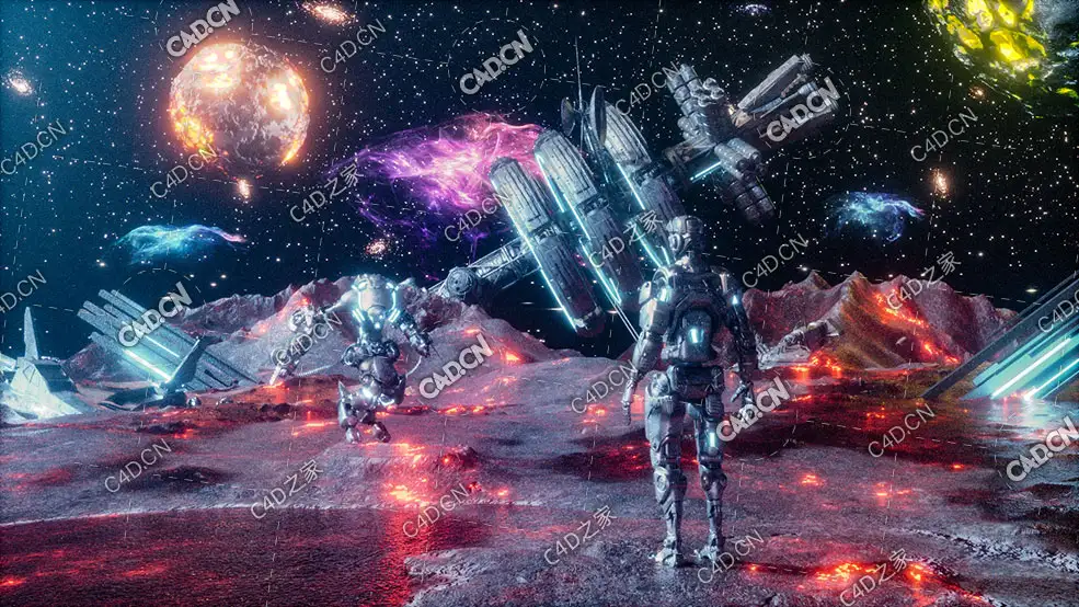 宇宙外星球火星机器人航天器科幻场景