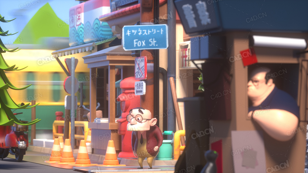 卡通街道上戴眼镜的老大爷C4D工程文件 - C4D之家 - 03.jpg