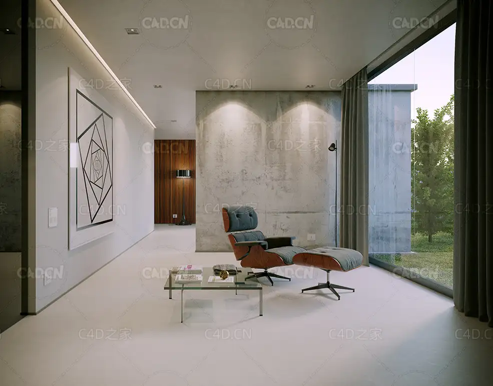 C4D别墅客厅室内场景Corona Renderer渲染模型