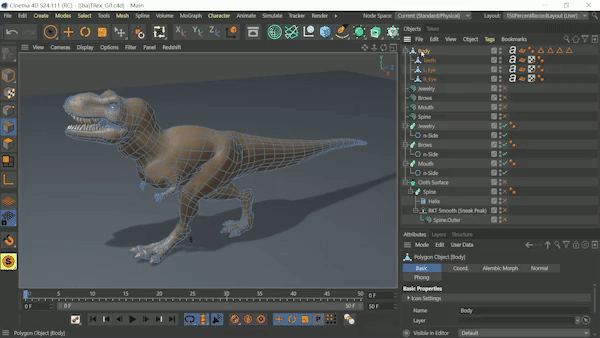 C4D网格边多边形和轮廓转样条线插件RocketLasso Mesh To Spline v1.0 Win/Mac - C4D之家 - TRex_Selections.gif