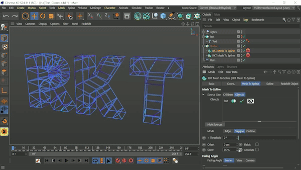 C4D网格边多边形和轮廓转样条线插件RocketLasso Mesh To Spline v1.0 Win/Mac - C4D之家 - RKT_CLonerText-1.gif
