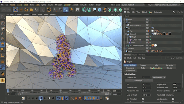 C4D网格边多边形和轮廓转样条线插件RocketLasso Mesh To Spline v1.0 Win/Mac - C4D之家 - Running_Softbody-1.gif