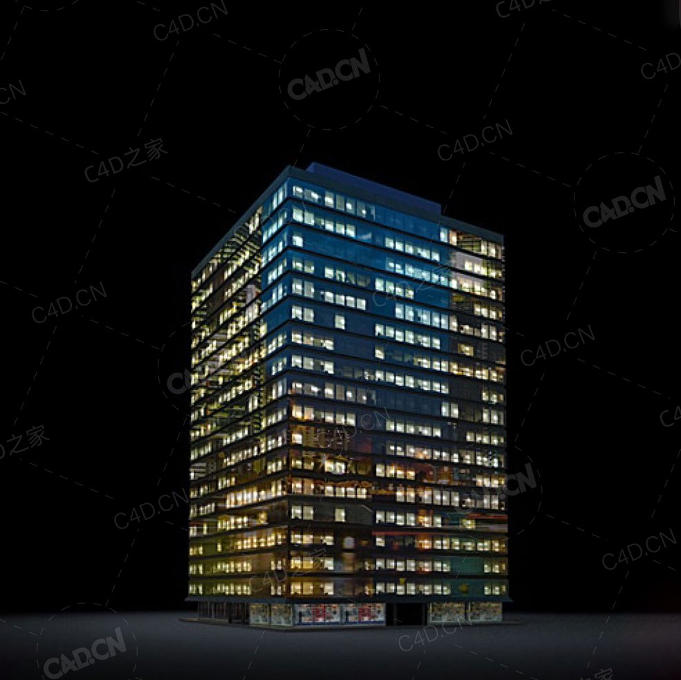 夜间摩天大楼办公楼写字楼C4D模型 Archmodels Vol.103_Night Skyscrapers - model-03 - C4D之家 - 03.jpg