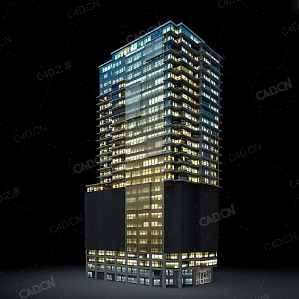 夜间摩天大楼办公楼写字楼C4D模型 Archmodels Vol.103_Night Skyscrapers - model-11 - C4D之家 - 11.jpg