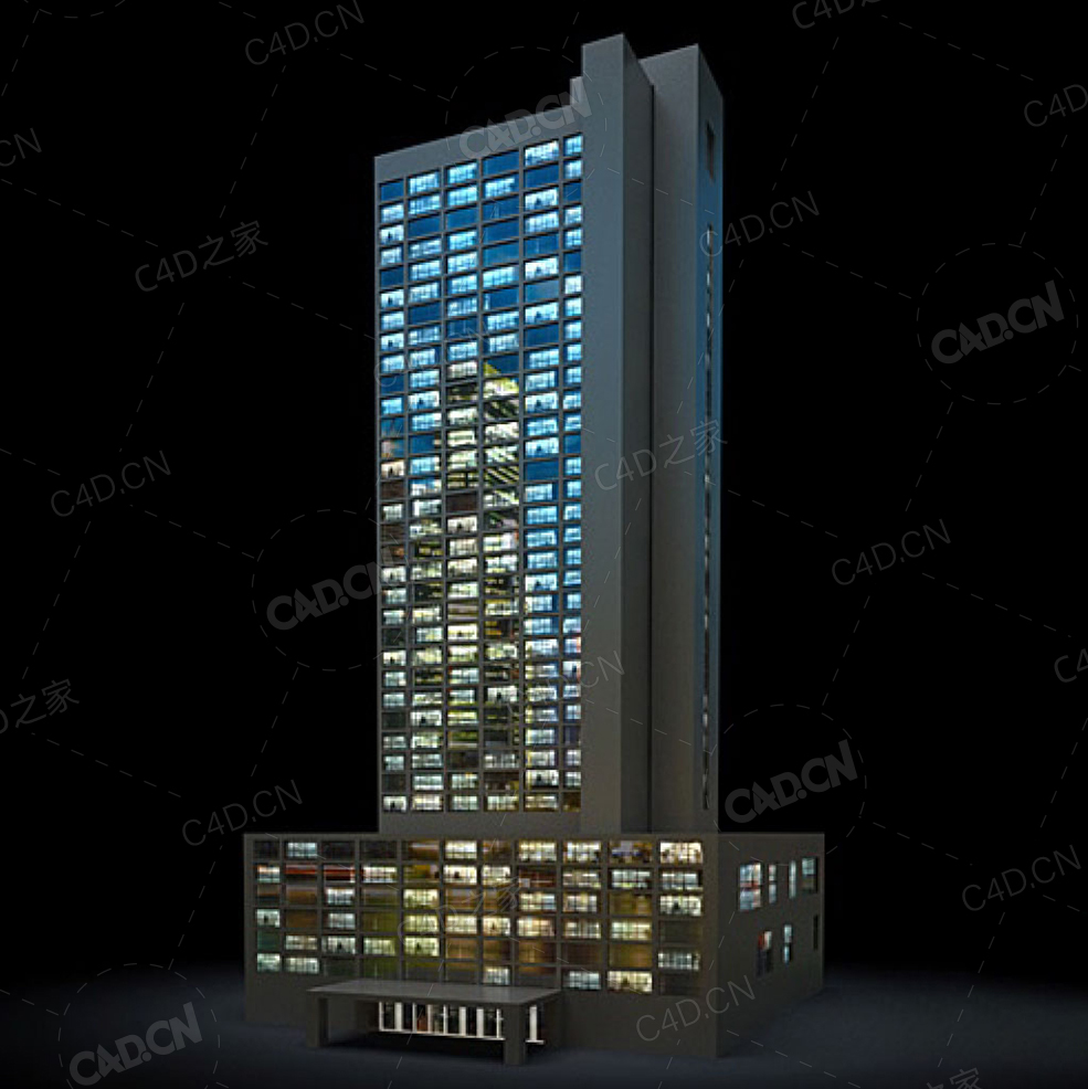 夜间摩天大楼办公楼写字楼C4D模型 Archmodels Vol.103_Night Skyscrapers - model-10 - C4D之家 - 10.jpg