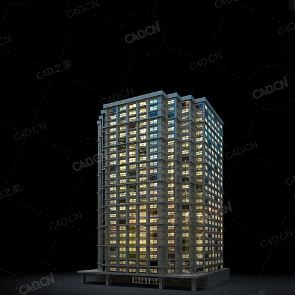 夜间摩天大楼办公楼写字楼C4D模型 Archmodels Vol.103_Night Skyscrapers - model-07 - C4D之家 - 07.jpg