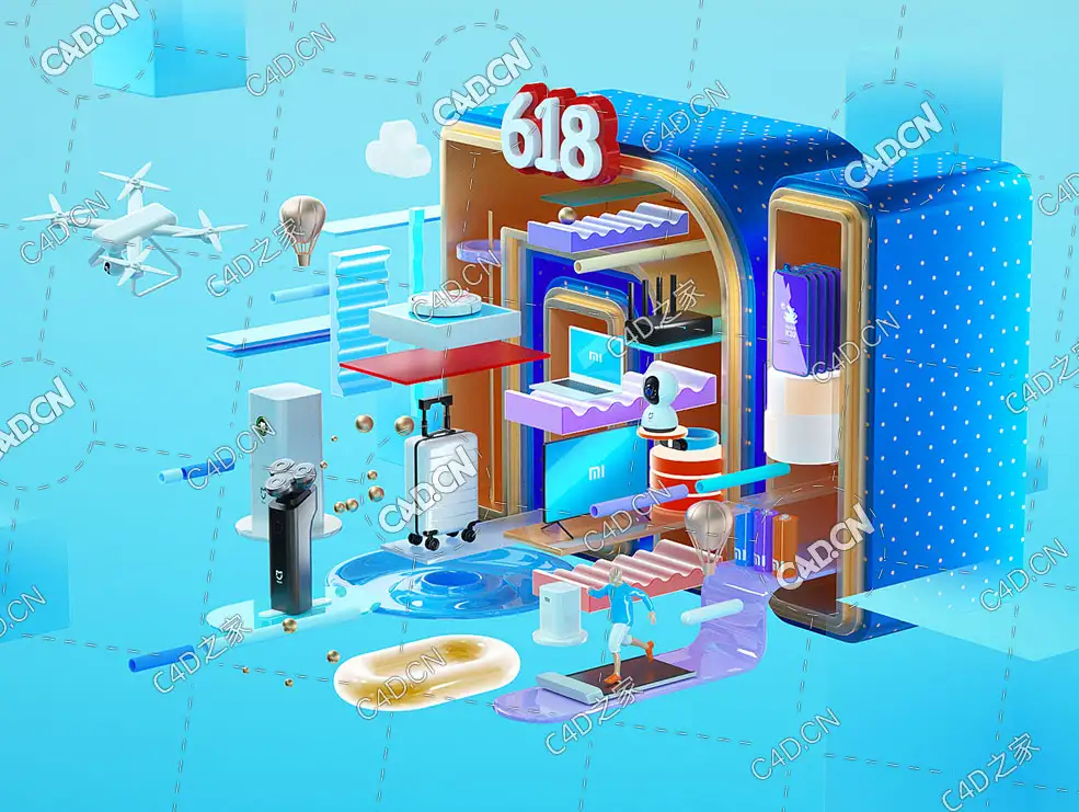 小米618商品促销电商海报C4D OCTANE创意工程 - C4D之家 - 小米-合成.jpg