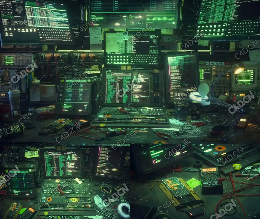 C4D赛博朋克科幻电脑黑客脑控制台Hacking Workspace Scene C4d and Octane - C4D之家 - 未标题-1.jpg