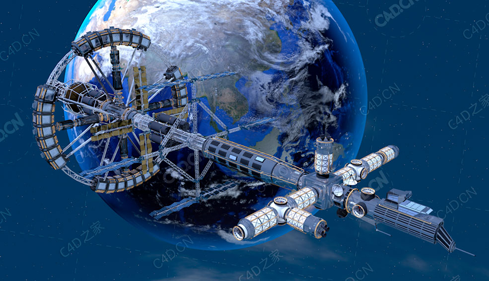 天外来客俯瞰地球科幻宇宙飞船sci-fi spaceship 3 final asembly