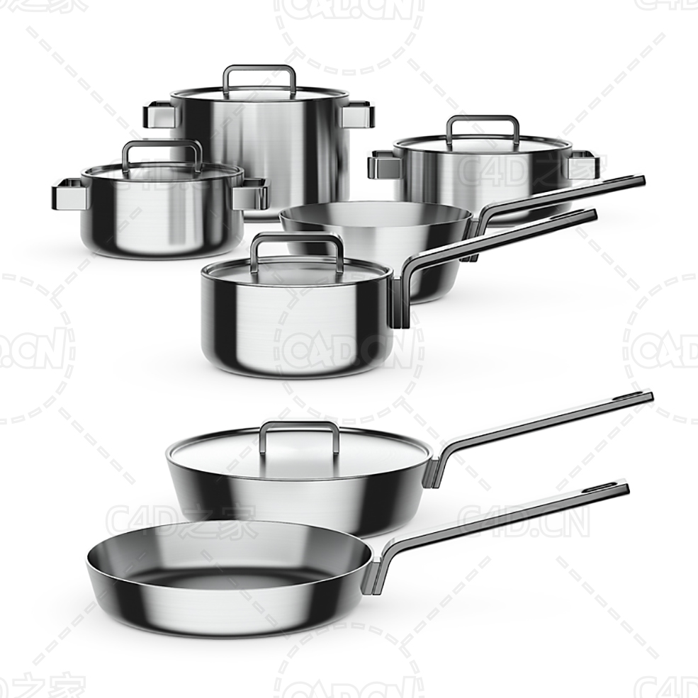 不锈钢厨具套装汤锅炒菜锅蒸锅 Iittala cookware set - C4D之家 - 01.jpg