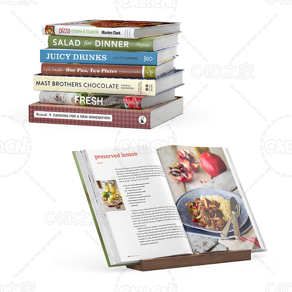 带书架的菜谱厨房书籍 Kitchen books with book stand - C4D之家 - 06.jpg