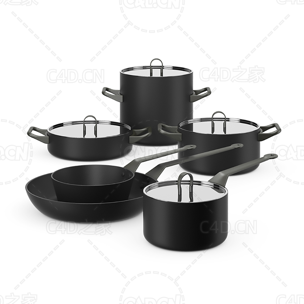 厨房厨具套装炒锅煎锅蒸锅 Alessi La Cintura di Orione cookware set - C4D之家 - 03.jpg