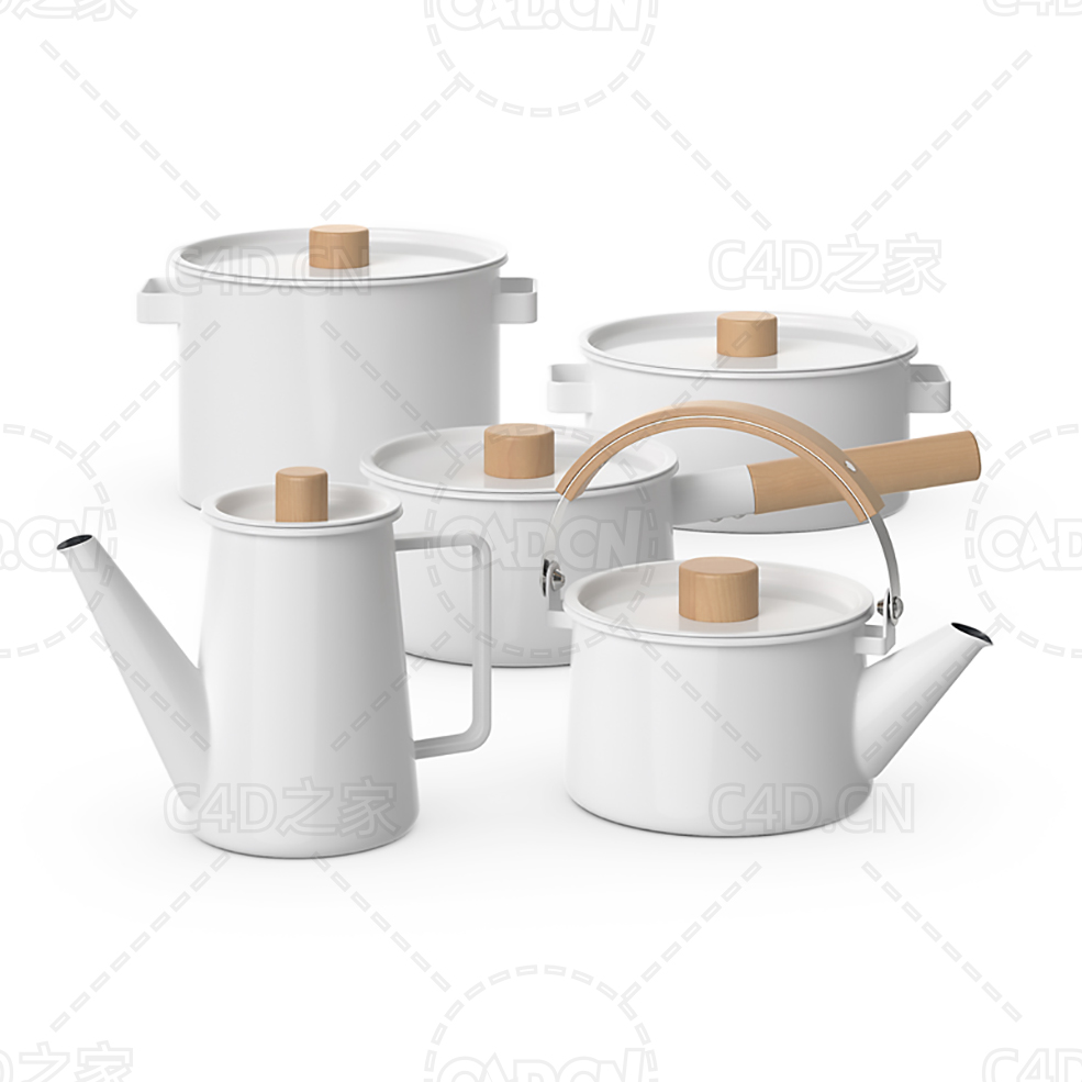 搪瓷厨具套装茶壶煲汤锅 Kaico Enamel kitchenware set - C4D之家 - 04.jpg