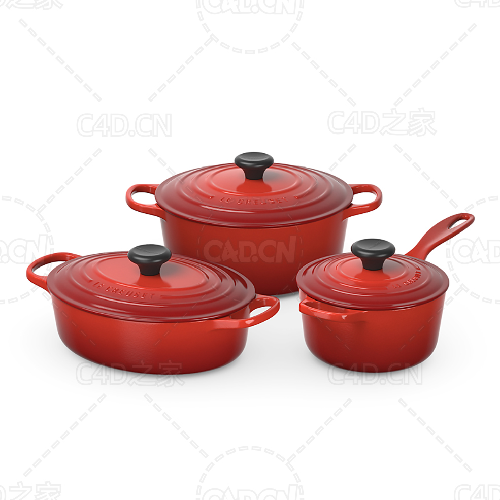 红色电磁炉厨具套装汤锅蒸锅 Le Creuset cookware set - C4D之家 - 05.jpg