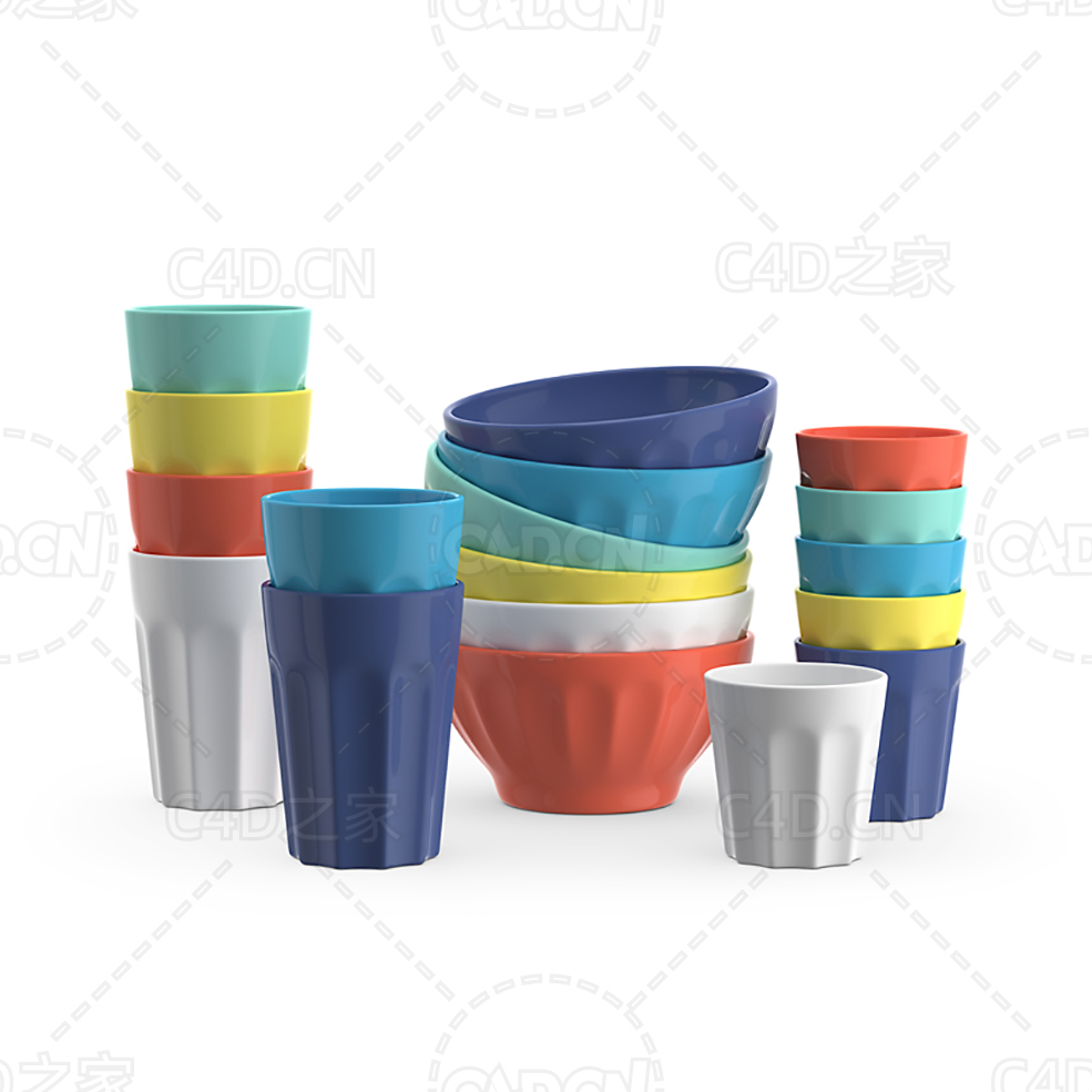 七彩陶瓷碗和杯子 Ceramic bowls and cups - C4D之家 - 13.jpg