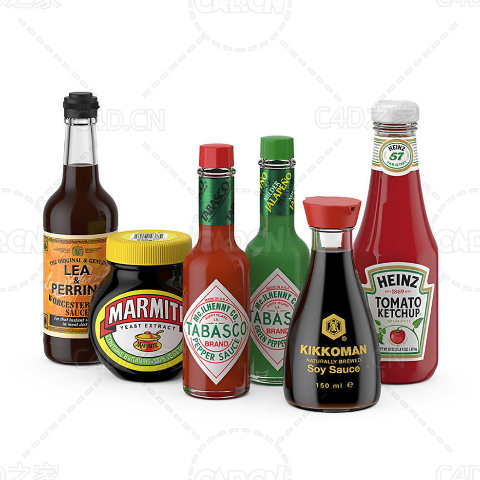酱汁套装番茄酱蚝油醋瓶子 Sauces set - C4D之家 - 26.jpg