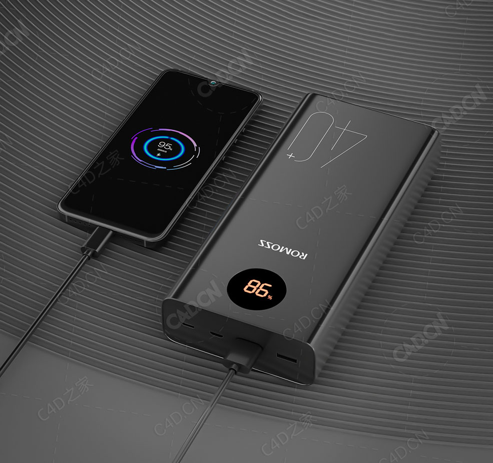 便携充电宝C4D Octane移动电源充电宝罗马仕充电宝模型