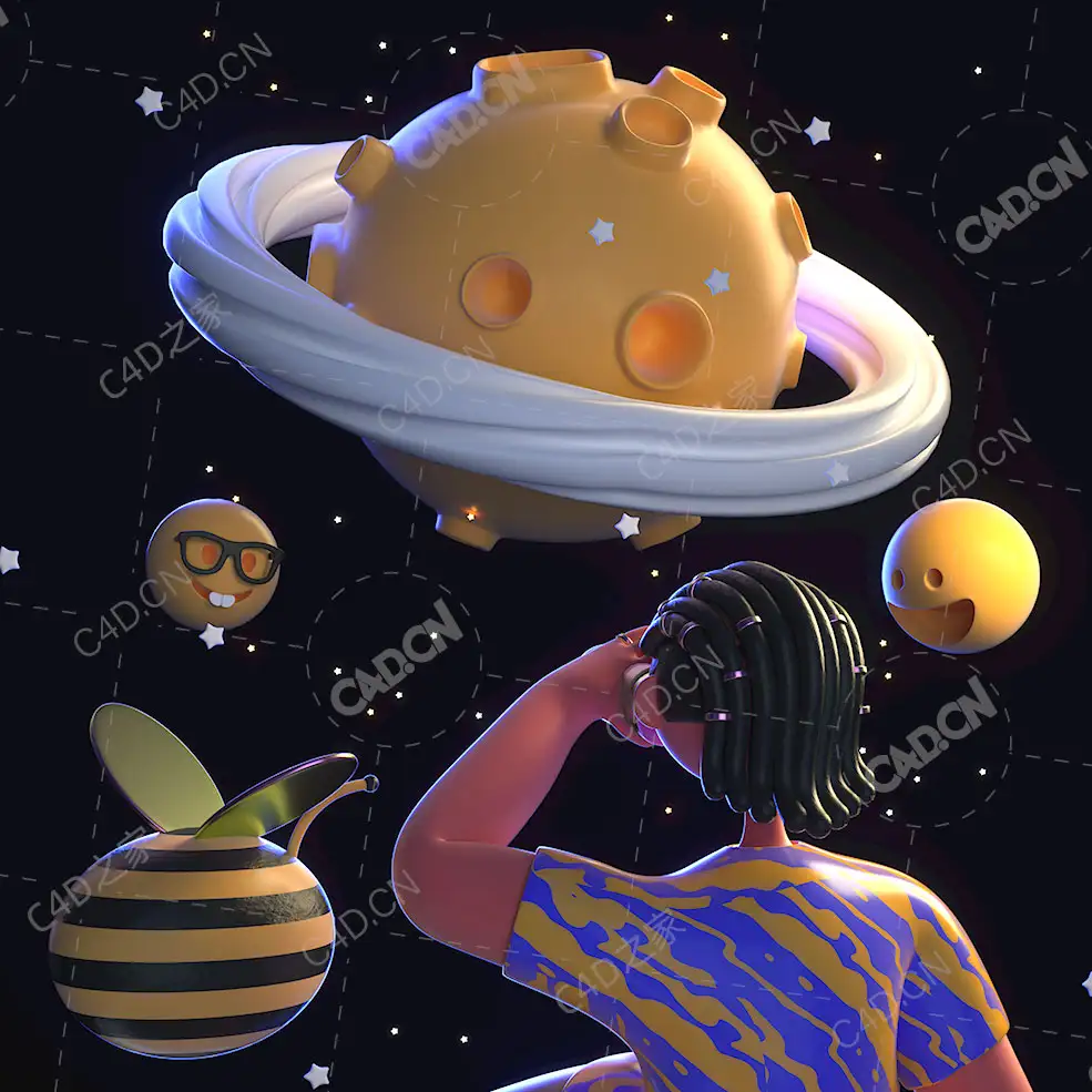 眺望星空的小男孩卡通人物IP角色模型