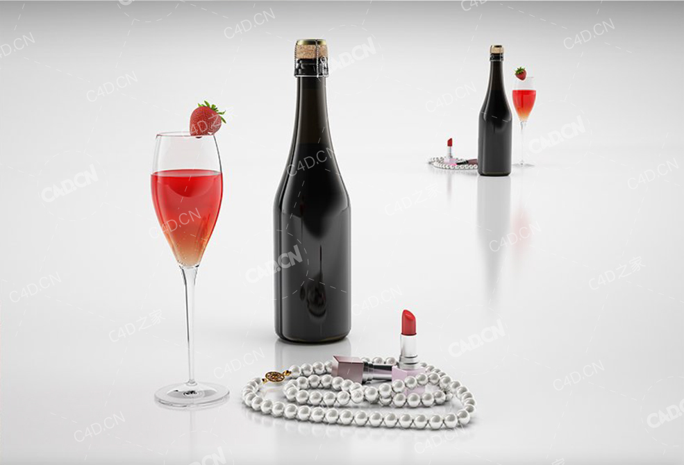 香槟瓶高脚杯首饰 champagne bottle witch glass and perl - C4D之家 - 36.jpg