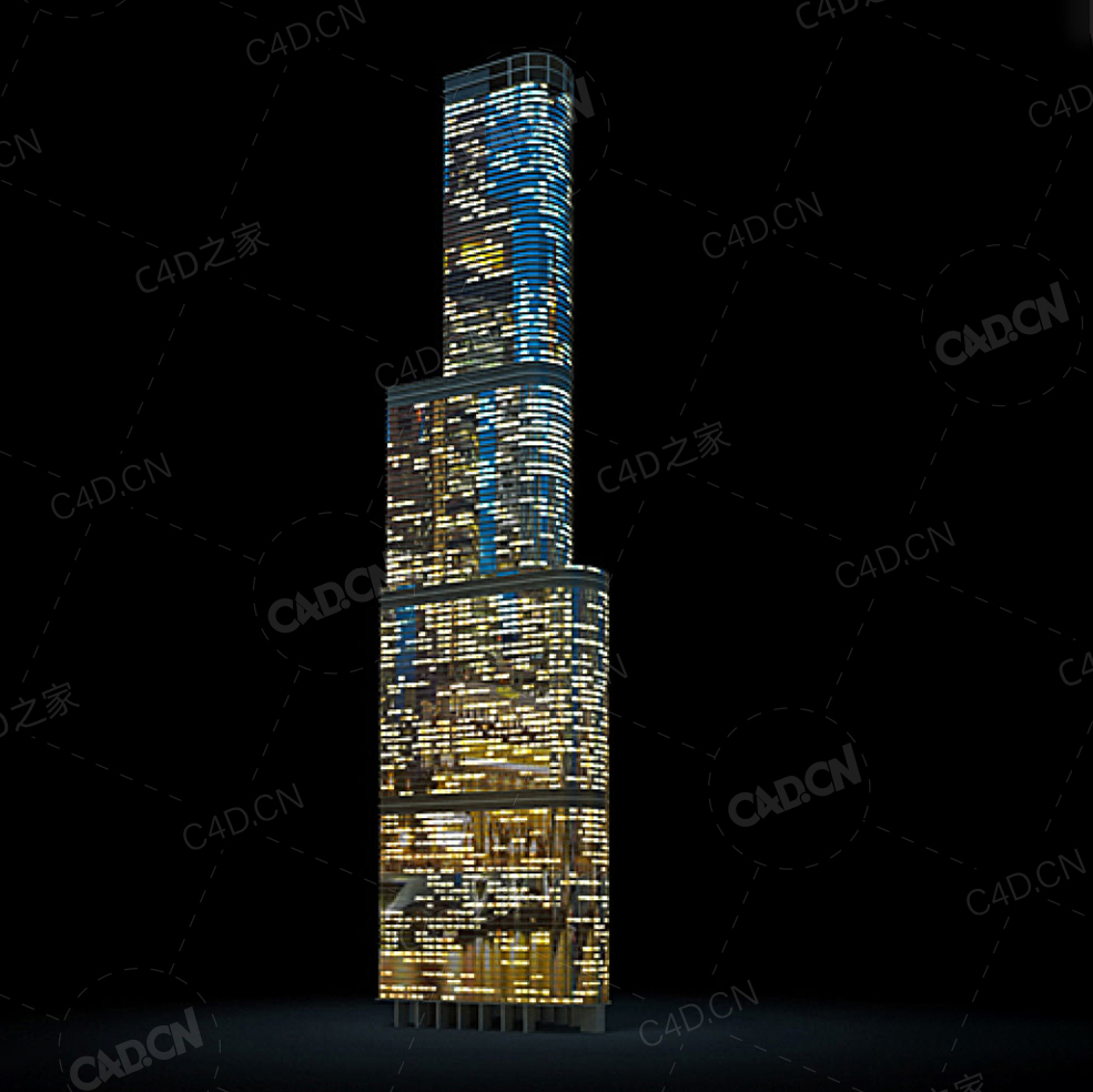夜间摩天大楼办公楼写字楼C4D模型 Archmodels Vol.103_Night Skyscrapers - model-55