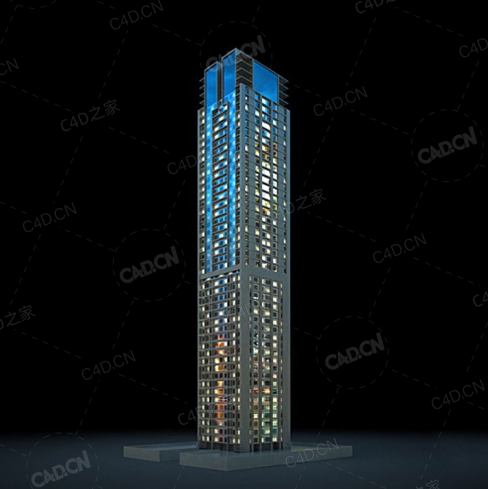 夜间摩天大楼办公楼写字楼C4D模型 Archmodels Vol.103_Night Skyscrapers - model-56
