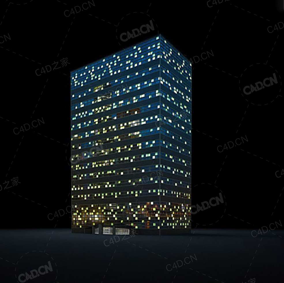夜间摩天大楼办公楼写字楼C4D模型 Archmodels Vol.103_Night Skyscrapers - model-59