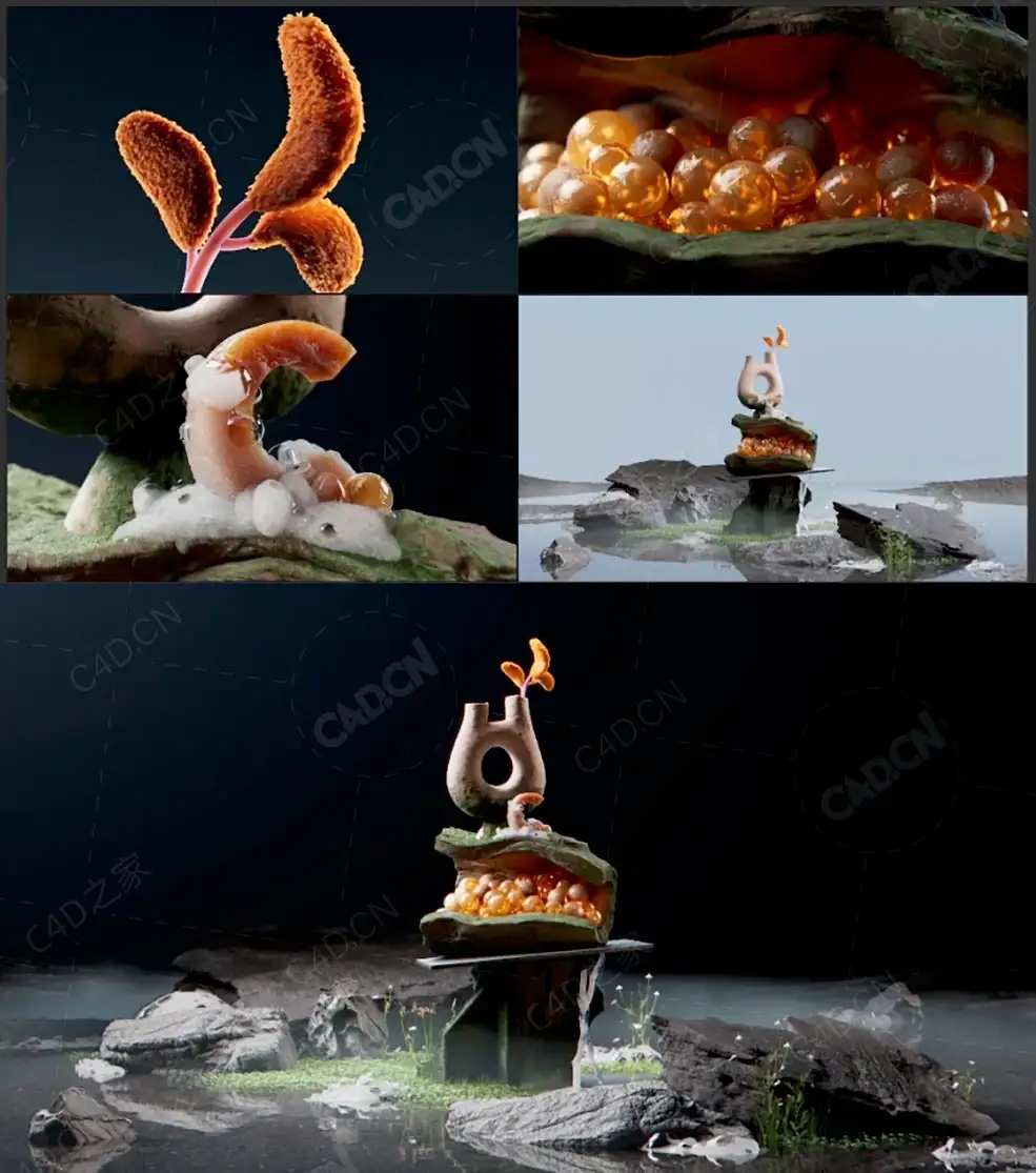 C4D RS渲染器灯光材质渲染教程(韩语英文字幕)