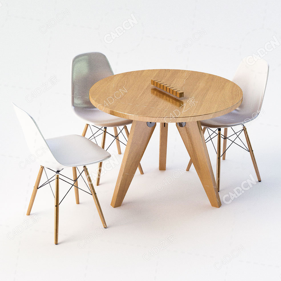 休闲圆桌接待桌木桌子模型椅子模型 - C4D之家 - C4D.jpg