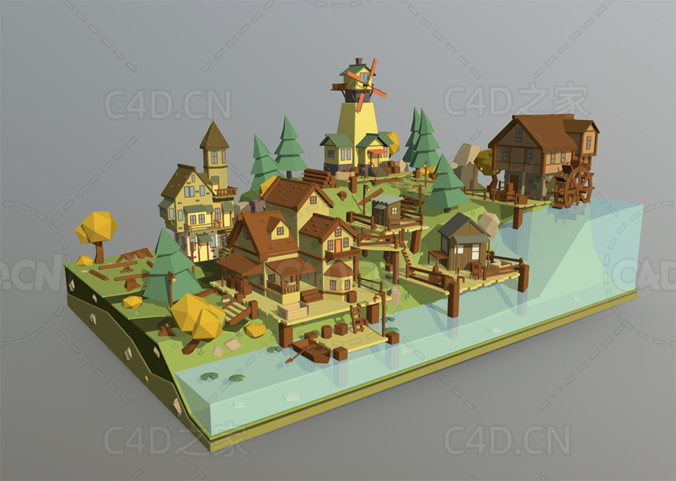 低面卡通建筑房子场景 low-poly-environment - C4D之家 - 08.jpg