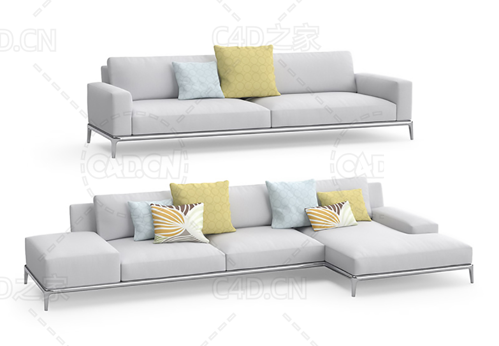 灰白色布艺沙发客厅沙发双人沙发L型沙发C4D模型 sofa 3d model - C4D之家 - 02.jpg